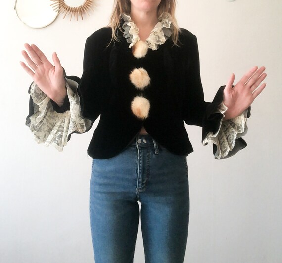 Manteau Long Vintage JP 1893 Femme Taille 8 - Laine Et Velours Noir - Double Boutonnage - Occasion Très Bon État
