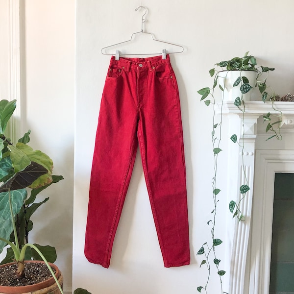 Vintage 80s Levi's Red Cotton High Waist Skinny Jeans 24" Waist