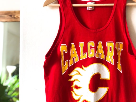 Vintage 80s Calgary Flames Red Graphic Print Tank… - image 5