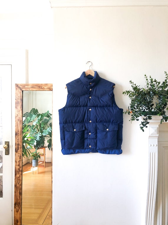 Vintage 80s Blue Down Quilted Reversible Puffer Ve