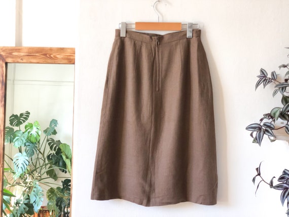 Vintage 60s Tan Button Front High Waist Skirt 26 … - image 9