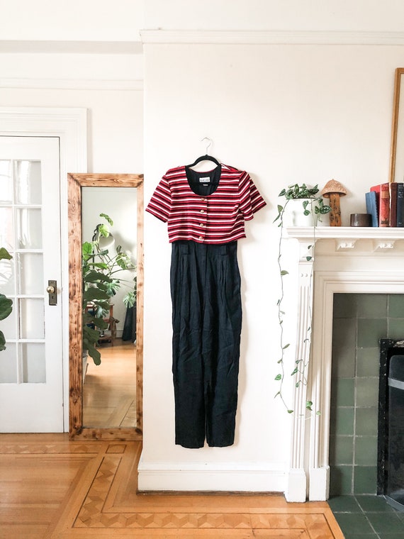 Vintage 80s Womens Red White abs Navy Striped Powe