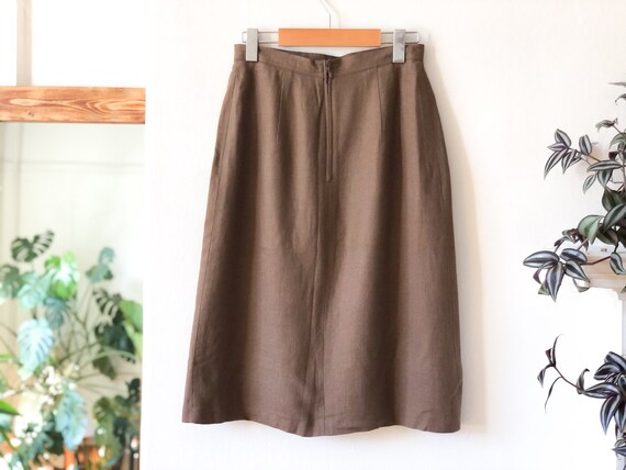 Vintage 60s Tan Button Front High Waist Skirt 26 … - image 7