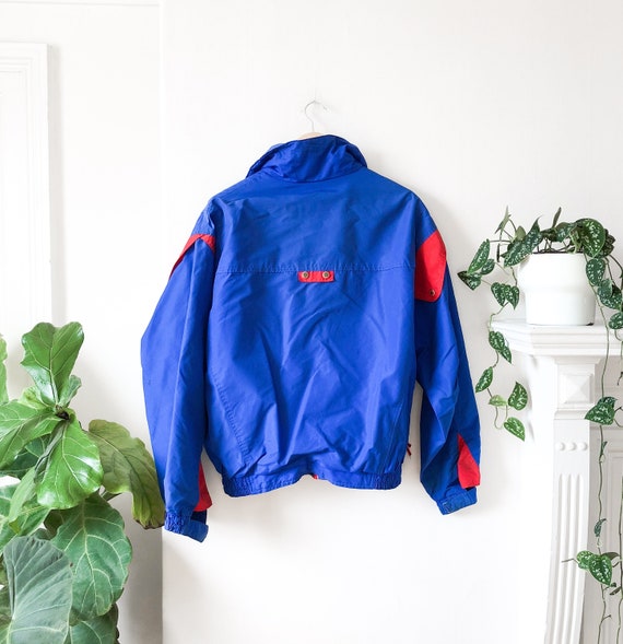 Vintage 80s Blue and Red Nylon Track Jacket Windb… - image 2