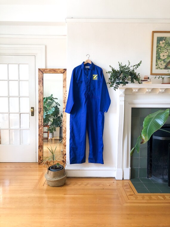 Vintage 70s Zodiac Blue and Yellow Mens Coveralls… - image 2