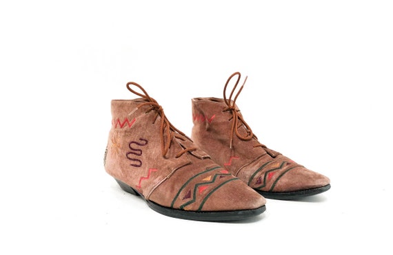 Vintage 80s Embroidered Vaporwave Lace Up Ankle Bo