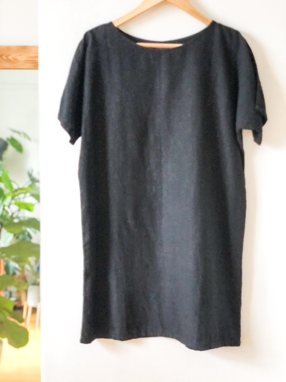 Vintage 90s Black Linen Tunic / Simple Minimalist… - image 2