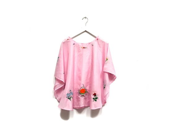 Vintage Dusty Rose Embroidered Blouse / Light Pin… - image 1