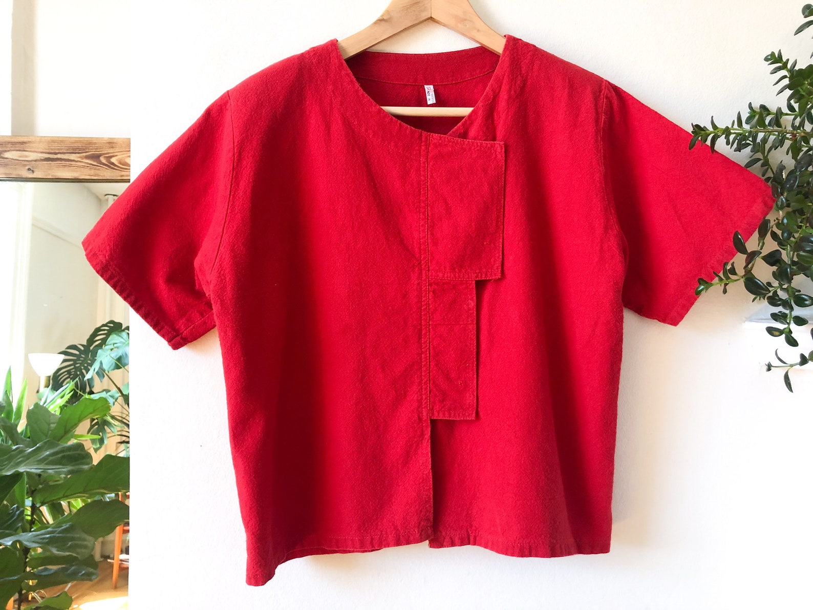 Vintage 80s Red Raw Cotton Baggy Oversized Art Crop Top L / | Etsy