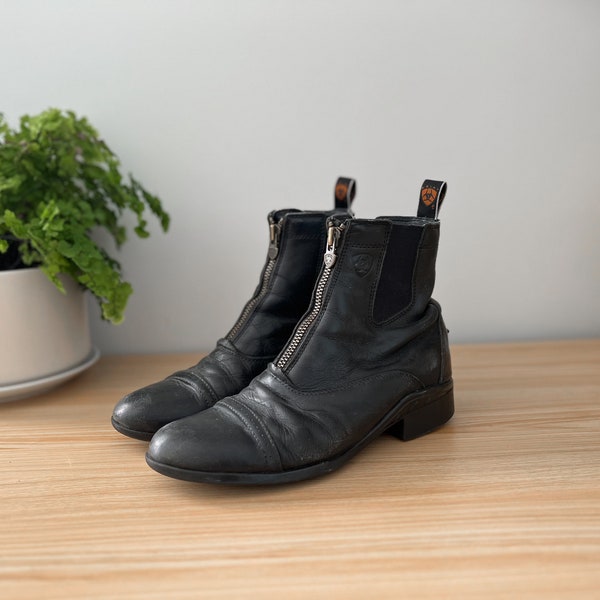 Vintage 80s Black Leather Zip Front Chelsea Ankle Boot 9