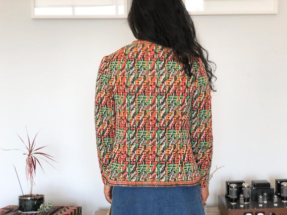 Vintage 60s Knit Rainbow Abstract Colorful Blazer… - image 6