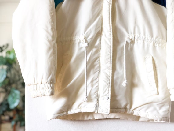 Vintage 70s White Color Blocked Puffer Jacket / 8… - image 7