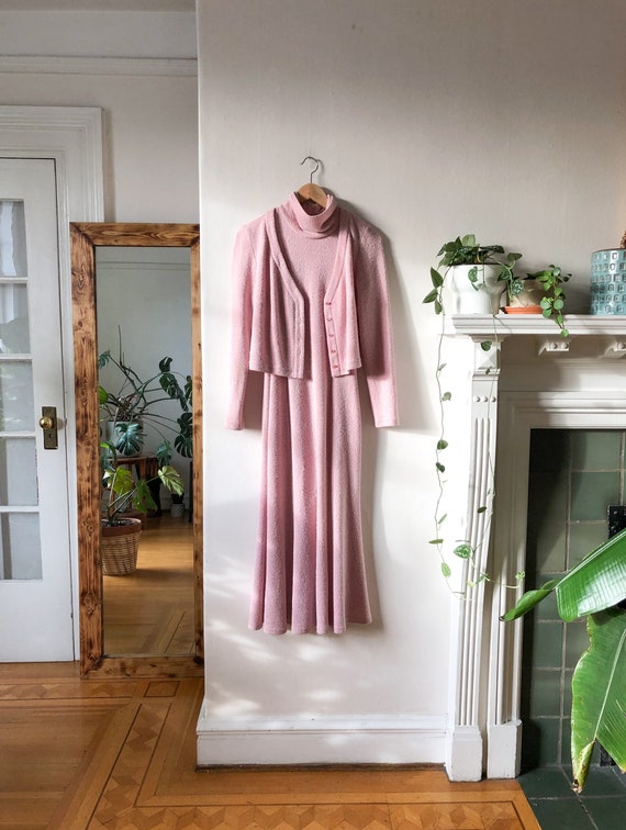 Vintage 90s Pink Two Piece Maxi Dress Set / Dress… - image 1