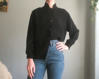 Vintage 80s Western Black Long Sleeve Button Up Shirt S