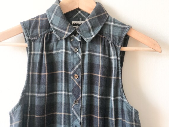 Vintage** 90s Plaid Sleeveless Grunge Punk Rock B… - image 7