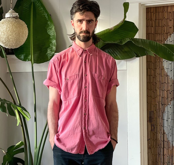 Vintage 90s Faded Red Pink Burn Out Short Sleeve Button up Oxford Collared  Shirt L - Etsy Canada