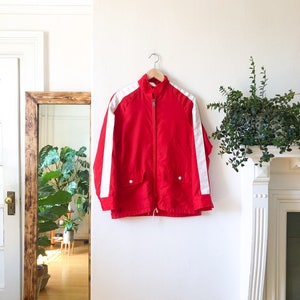 Vintage 70s Red and White Nylon Rain Jacket / 70s Track Jacket S