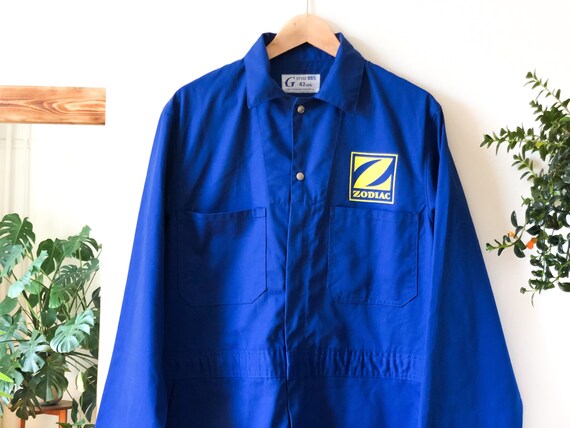 Vintage 70s Zodiac Blue and Yellow Mens Coveralls… - image 4