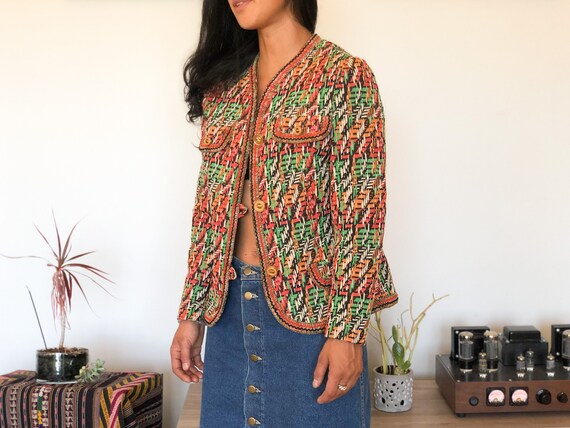 Vintage 60s Knit Rainbow Abstract Colorful Blazer… - image 4