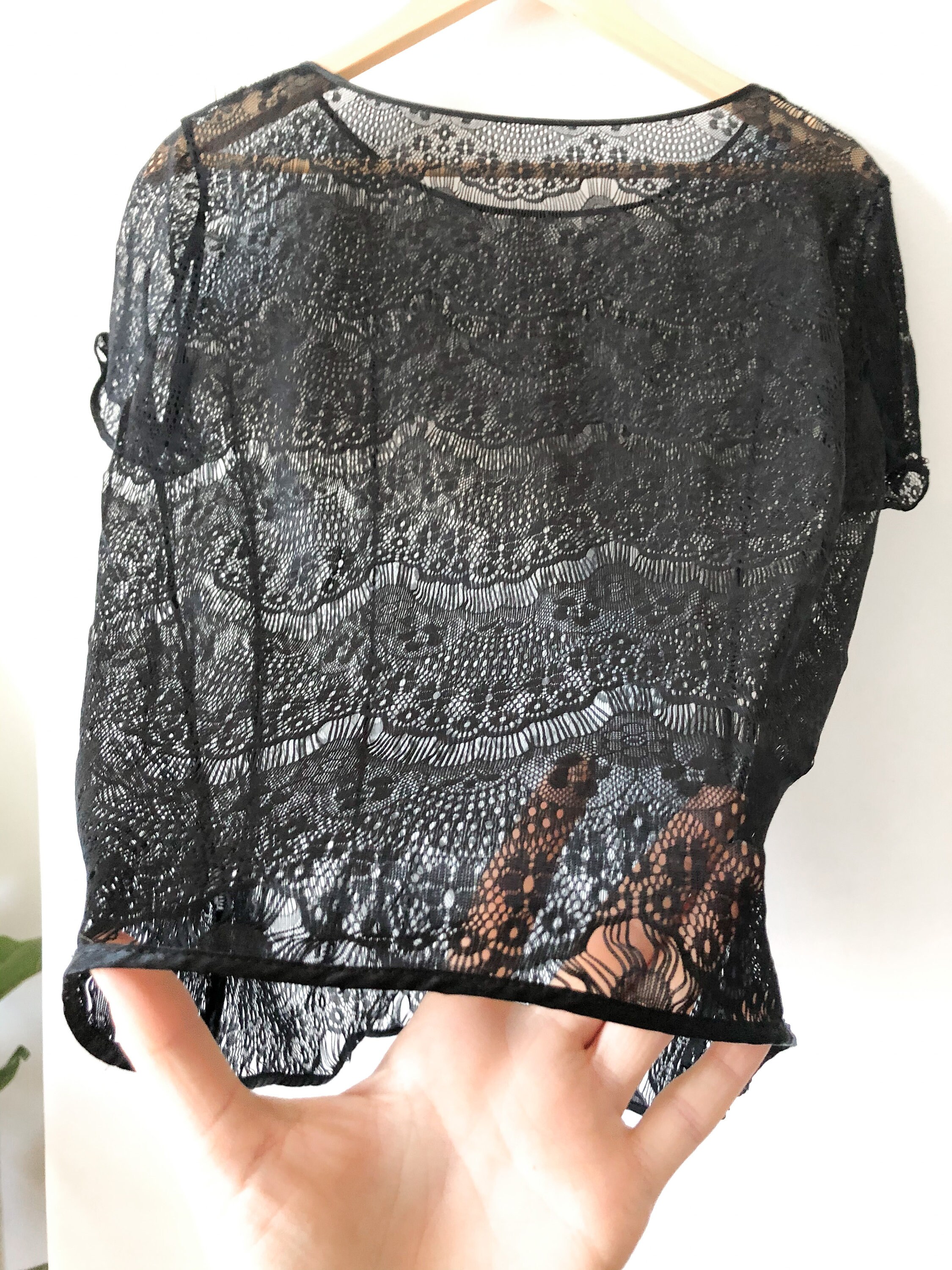トップス vintage Black sheer top antique lace 1950s-Black-Sheer-Top-Lace-