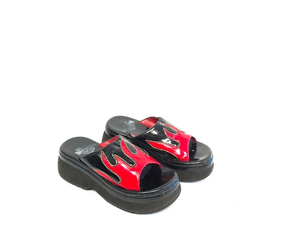 Vintage 90s Harley Davidson FLAME Platform Sandals / Patent