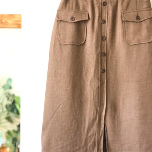 Vintage 60s Tan Button Front High Waist Skirt 26 / Tan Cargo Safari Skirt / Button Front Cargo Military High Waist Skirt 26 image 6