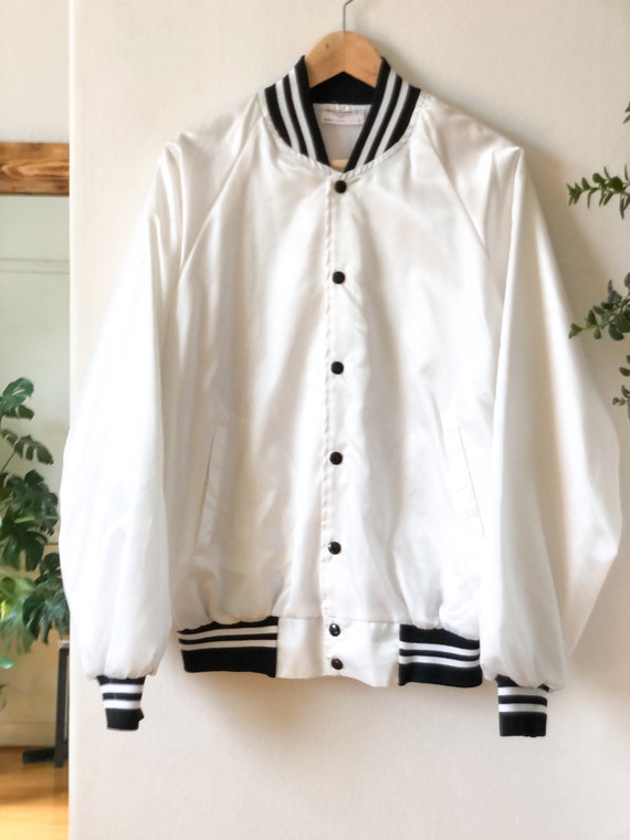 Vintage 70s White and Black Bomber Baseball Jacke… - image 6