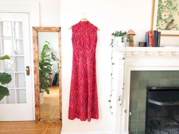Vintage 60s Long Red and Pink Paisley Turtleneck … - image 1
