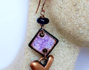 Purple pink shell earrings ceramic charms seaside ocean beach inspired jewellery lampwork beads czech glass jewelry unique sterling silver