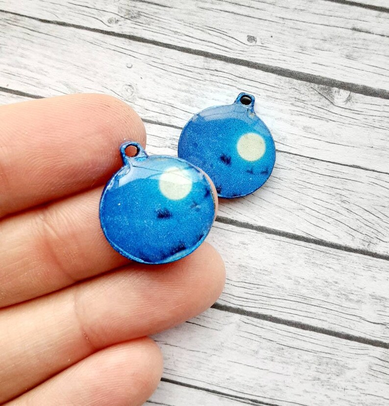 Santa sleigh winter sky bauble blue charms wooden tile beads resin components Xmas holiday jewellery supplies jewelry earring