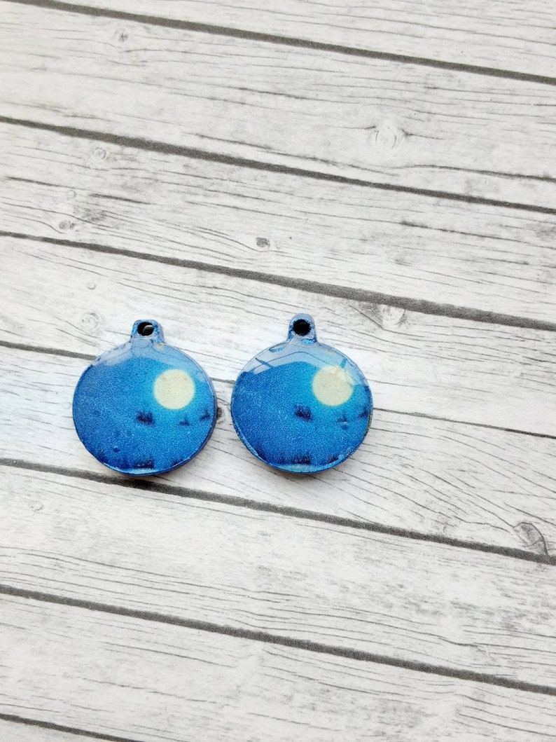 Santa sleigh winter sky bauble blue charms wooden tile beads resin components Xmas holiday jewellery supplies jewelry earring