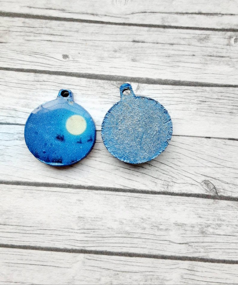 Santa sleigh winter sky bauble blue charms wooden tile beads resin components Xmas holiday jewellery supplies jewelry earring