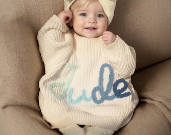 Baby Name Sweater, Baby Knit Sweater, Embroidered Baby Sweatshirt, Personalized Baby Clothes, Baby Girl Coming Home Outfit, Gift Newborn