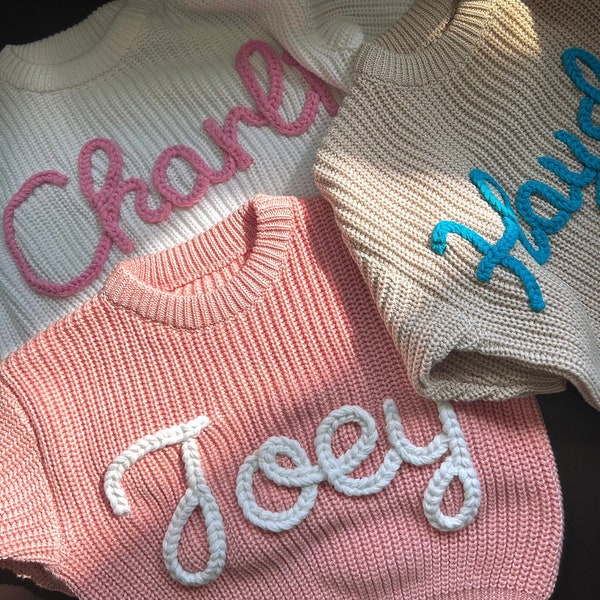 Personalized Baby Name Sweater for Newborn, Custom Hand Embroidered Baby Sweater, Baby Birthday Gifts, Unique Baby Sweater, Gift for Newborn