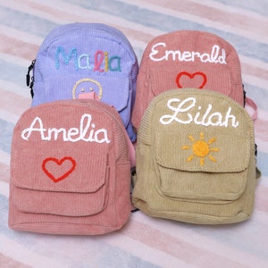 Baby Rucksack mit Namen, personalisierte Rucksack für Kinder, Mini Rucksack Kleinkind, Vorschule Büchertasche, kleine Baby Mädchen Tasche, Cord Rucksack