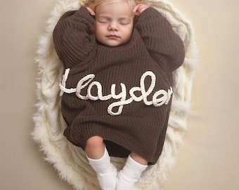 Baby Pullover mit Namen, Personalisierter Handbestickter Baby Pullover, Neugeborenen Geschenk, Baby Shower Geschenk Mädchen, Einzigartige Babykleidung, Baby Geschenke für Jungen