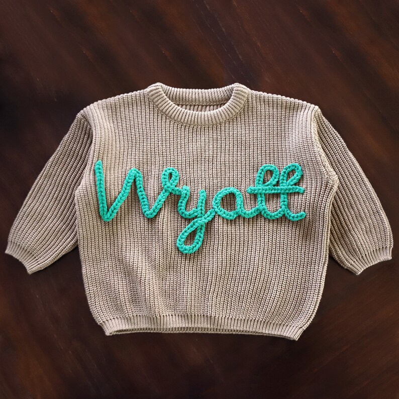 Name Sweater Baby Boy, Baby Knit Sweater with Name, Embroidered Sweater Baby, Kids and Baby Clothing, Personalized Baby Gift, Birthday Gifts image 4