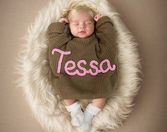 Personalized Baby Sweater with Hand-Embroidered Name, Baby Name Sweater, Customized Baby Gifts, New Baby Gift, Birthday Gift for Baby Girls