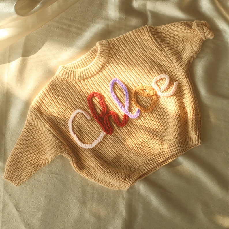 Personalized Baby Sweater, Custom Name Sweater, Embroidery Name Sweater, Newborn Girl Coming Home Outfit, Custom Knit for Babies, Baby Gifts image 1