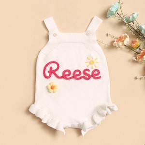 Baby Name Strampler, gestickter Name Babystrampler, 1 Jahr alte Baby Kleidung, Neugeborene Mädchen Sommer Outfits, Kurzarm Baby Bubble Romper