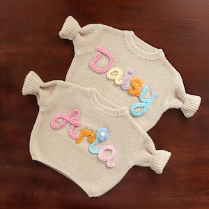Name Sweater Baby Girl, Baby Boy Sweater with Name, Hand-Embroidered Sweater Baby Name, Custom Newborn Sweater, Personalized Gift for Baby