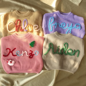 Suéter bordado con nombre para bebé, suéter con nombre para bebé, suéter tejido personalizado, regalo de bienvenida para bebé, artículos de regalo hechos a mano, regalos para recién nacidos.