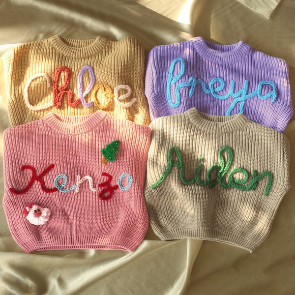 Embroidered Baby Sweater with Name, Baby Name Sweater, Custom Knitted Baby Sweater, Welcome Baby Gift, Handmade Gift items,Newborn Gifts Boy