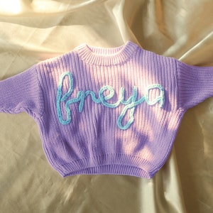 Personalized Baby Sweater, Custom Name Sweater, Embroidery Name Sweater, Newborn Girl Coming Home Outfit, Custom Knit for Babies, Baby Gifts image 2