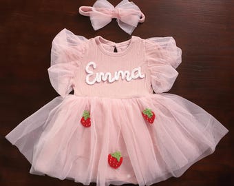 Custom First Birthday Romper, Embroidered Baby Name Tutu Dress, Personalized Baby Gril Dress, Cake Smash Outfit, 1st Birthday Outfit, Gifts