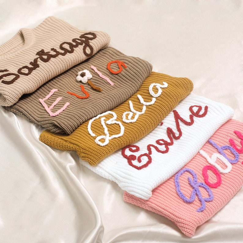 Baby Sweater with Name, Personalized Hand-Embroidered Baby Sweater, Baby Shower Gift, Baby Clothes, Baby Boy Gifts, First Birthday Gifts 画像 6