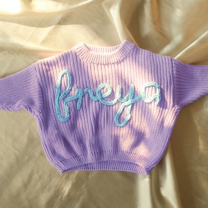 Personalized Baby Sweater, Custom Name Sweater, Embroidery Name Sweater, Newborn Girl Coming Home Outfit, Custom Knit for Babies, Baby Gifts image 2