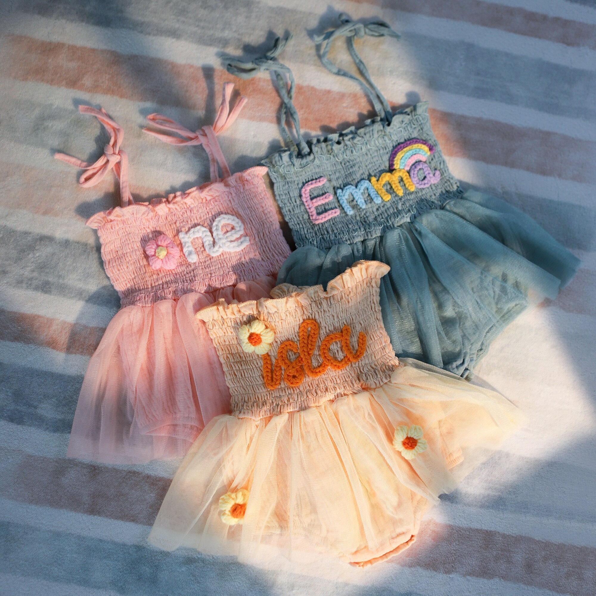 Custom Name Baby Tutu Dress, Hand Embroidered Baby Romper, Cake Smash Outfit, Personalized Baby Girls Tutu Dress, First Birthday Gifts