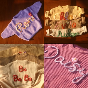 Baby Name Pullover, Baby Strickpullover, Besticktes Baby Sweatshirt, personalisierte Babykleidung, Baby Mädchen Coming Home Outfit, Geschenk für Neugeborene Bild 5