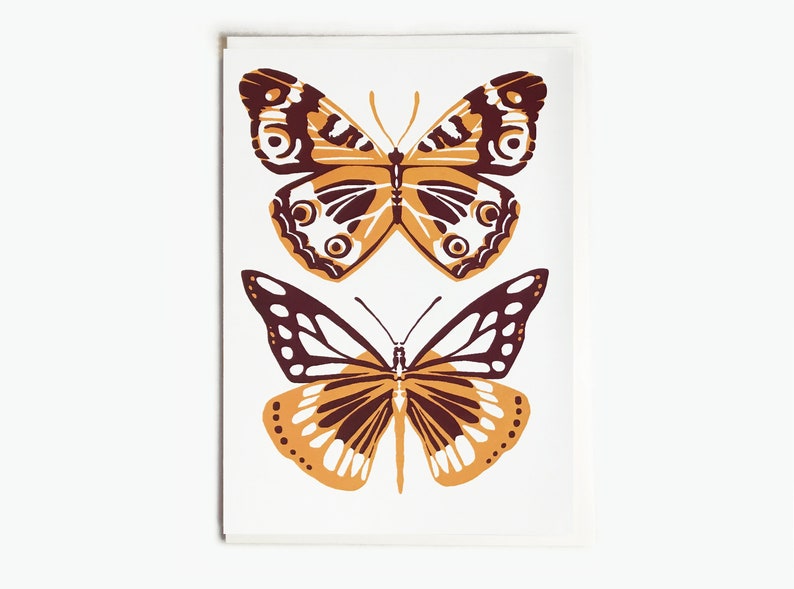 Yellow Orange Burgundy Butterfly Blank Greeting Card